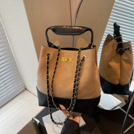 1pc Women's Retro Bucket Bag with Golden-Tone Hardware & Chain Strap - Elegant Golden-Tone Hardware, Buckle Closure, Lining - Coffee Brown/Light Brown/Gray/Black Handbag for Casual & Formal Events