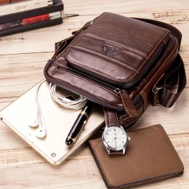 [Leather Crossbody Bag] Deep Brown Leather Crossbody Bag | Men's Genuine Top-Grain Cowhide Messenger Bag with Adjustable Strap, Multi-Compartment Phone Holder, Card Slots & Cash Pocket for Everyday Use, Work, Travel